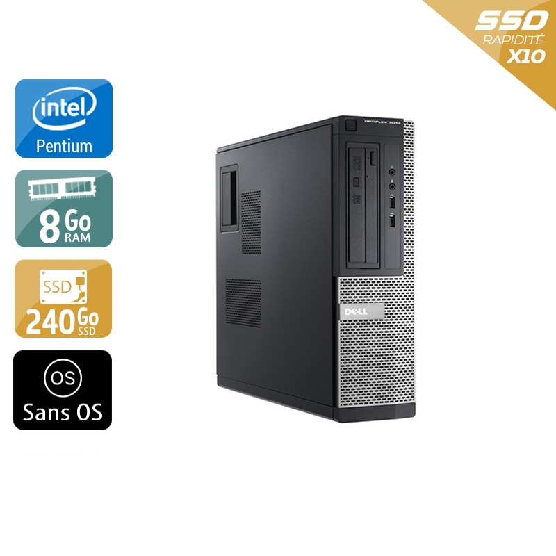 Dell Optiplex 3010 Desktop Pentium G Dual Core - 8Go RAM 240Go SSD Sans OS  Bon étatOccasion certifiée reconditionnée