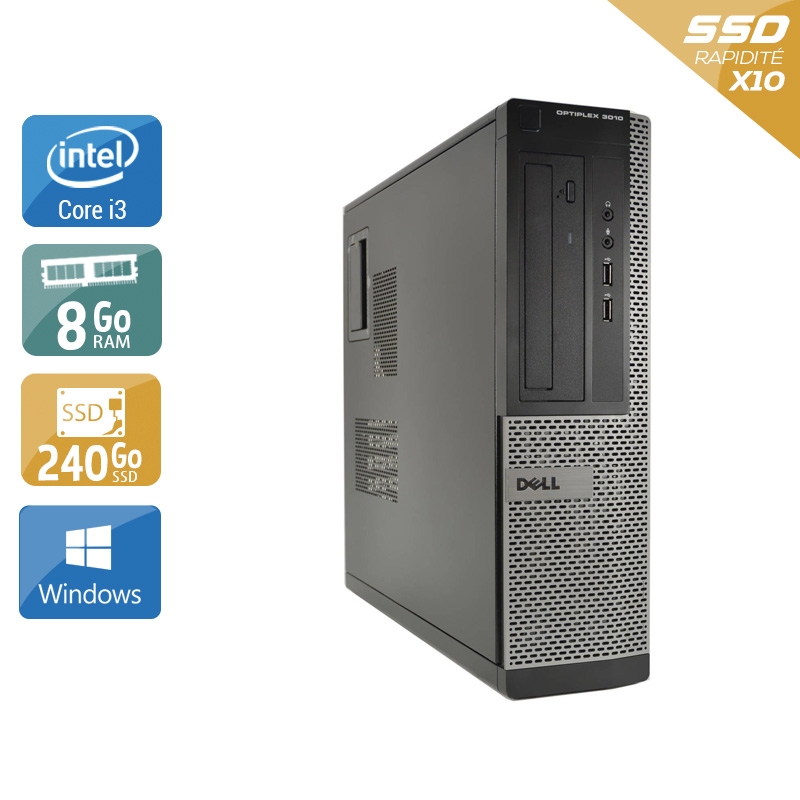 Dell Optiplex 3010 Desktop i3 - 8Go RAM 240Go SSD Windows 10  Bon étatOccasion certifiée reconditionnée