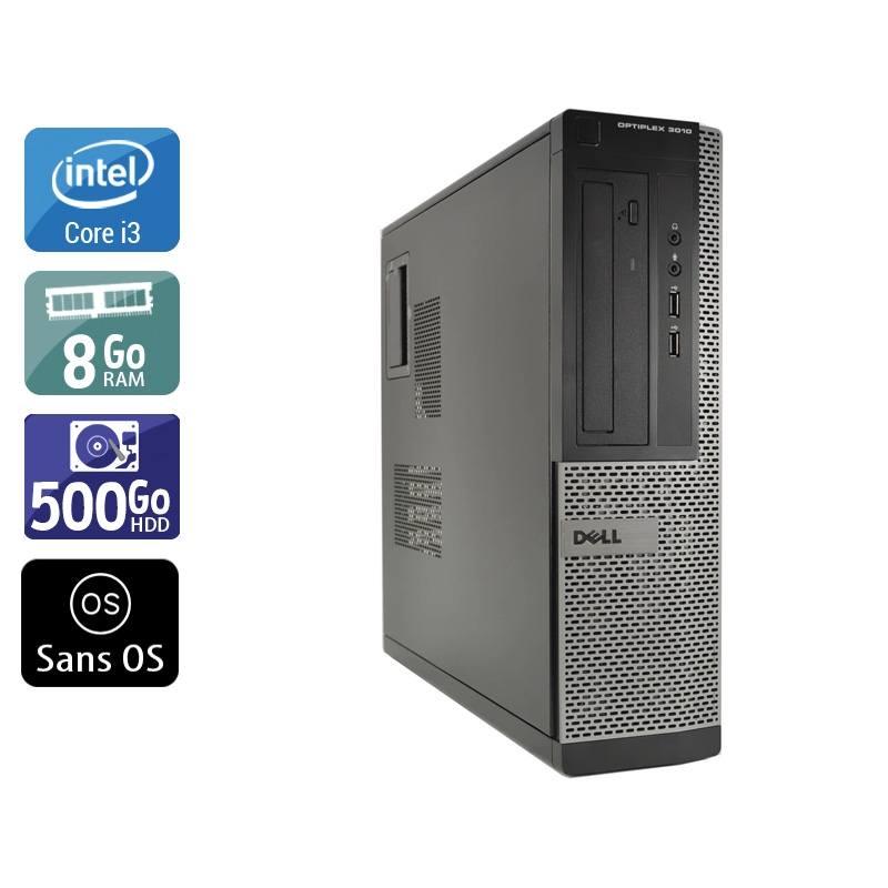 Dell Optiplex 3010 Desktop i3 - 8Go RAM 500Go HDD Sans OS  Bon étatOccasion certifiée reconditionnée