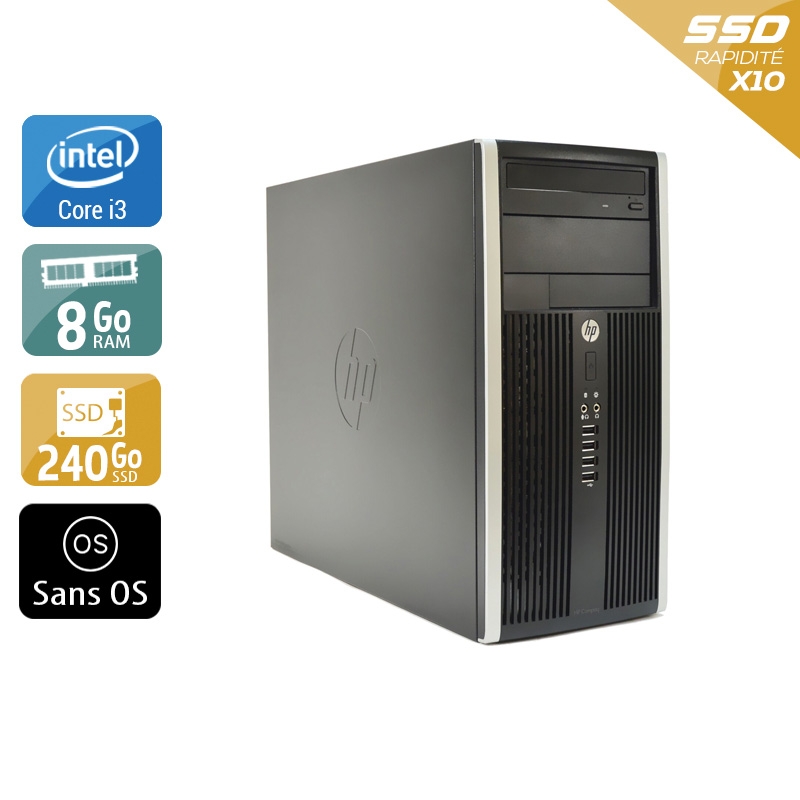 HP Compaq Pro 6200 Tower i3 - 8Go RAM 240Go SSD Sans OS État correctOccasion certifiée reconditionnée