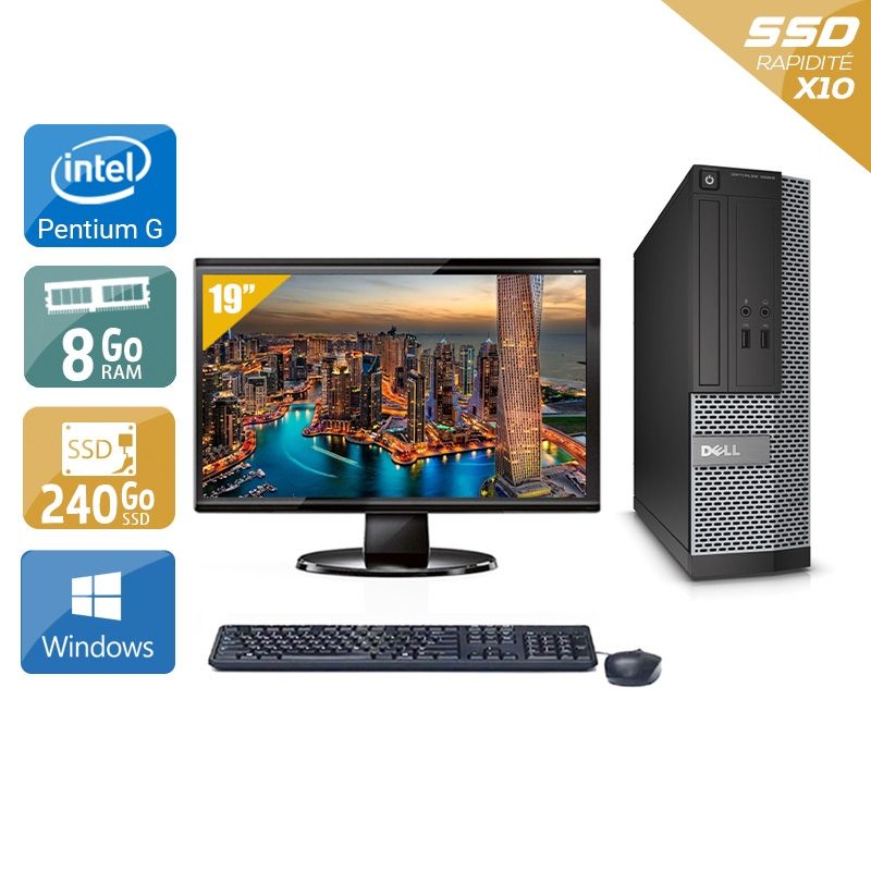 Dell Optiplex 3020 SFF Pentium G Dual Core avec Écran 19 pouces 8Go RAM 240Go SSD Windows 10