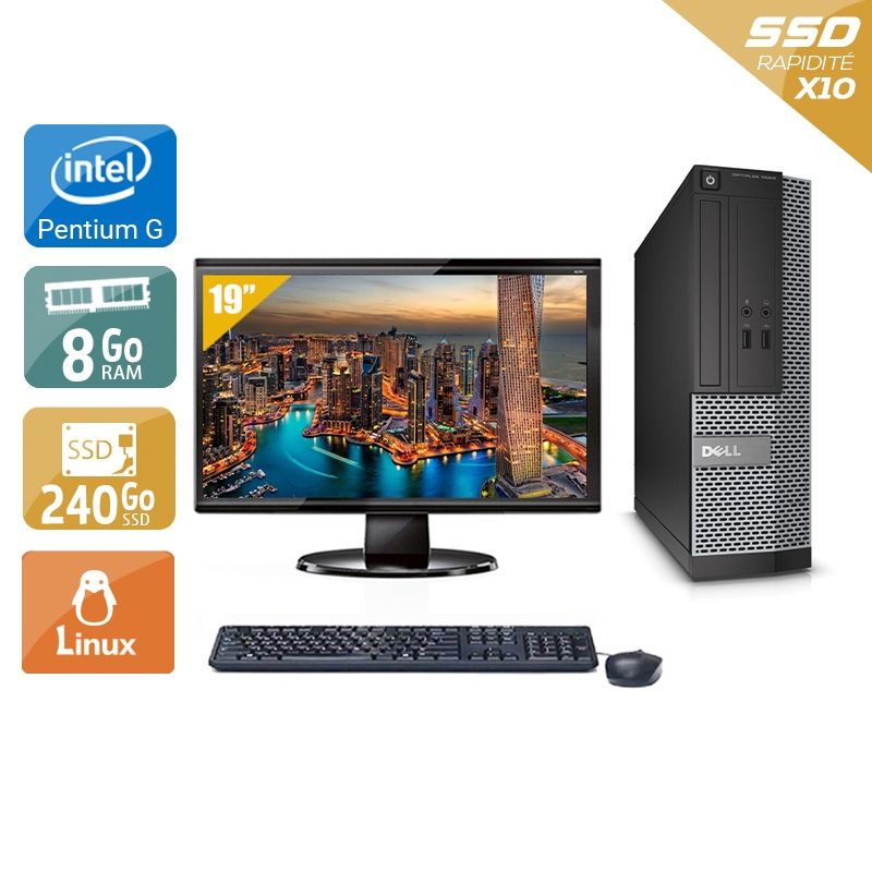 Dell Optiplex 3020 SFF Pentium G Dual Core avec Écran 19 pouces 8Go RAM 240Go SSD Linux