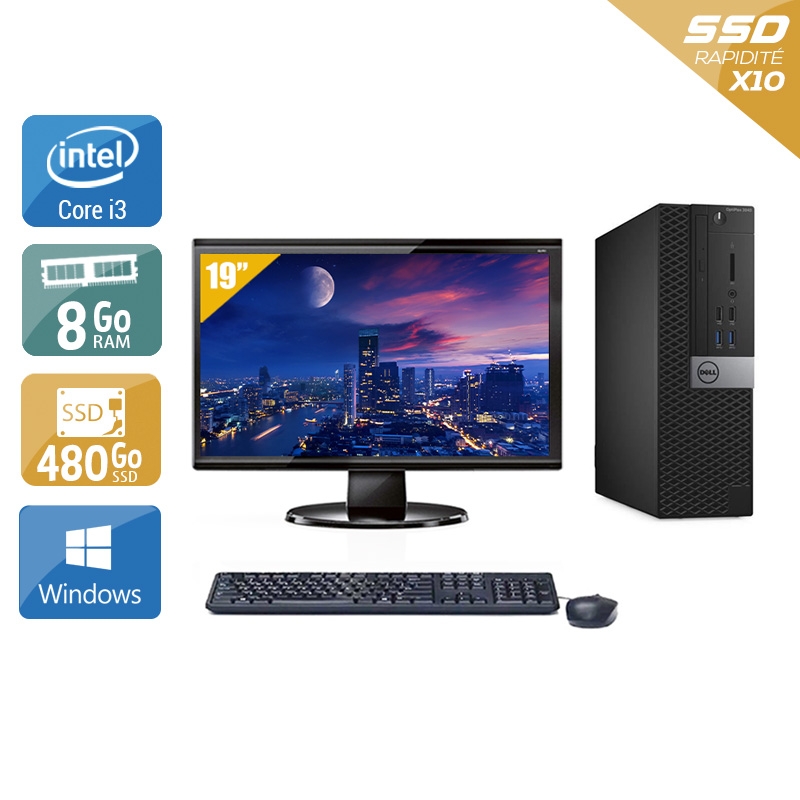 Dell Optiplex 3040 SFF i3 Gen 6 + Écran - 19'' 8Go RAM 480Go SSD Windows 10  Bon étatOccasion certifiée reconditionnée Bon état -  reconditionné disponible sur Kiatoo