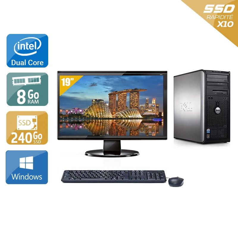 Dell Optiplex 380 Desktop Dual Core avec Écran 19 pouces 8Go RAM 240Go SSD Windows 10