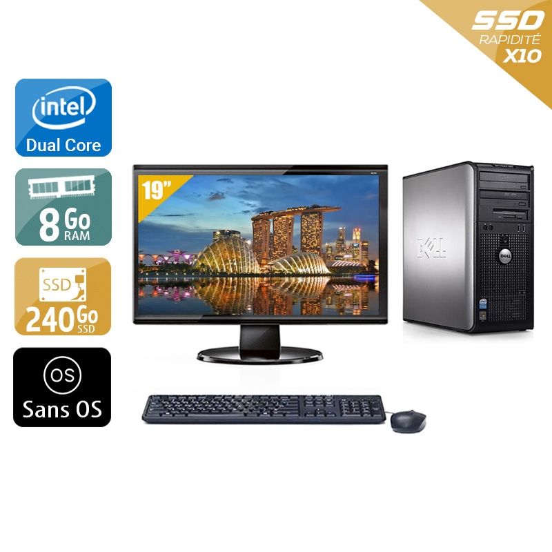 Dell Optiplex 380 Desktop Dual Core avec Écran 19 pouces 8Go RAM 240Go SSD Sans OS