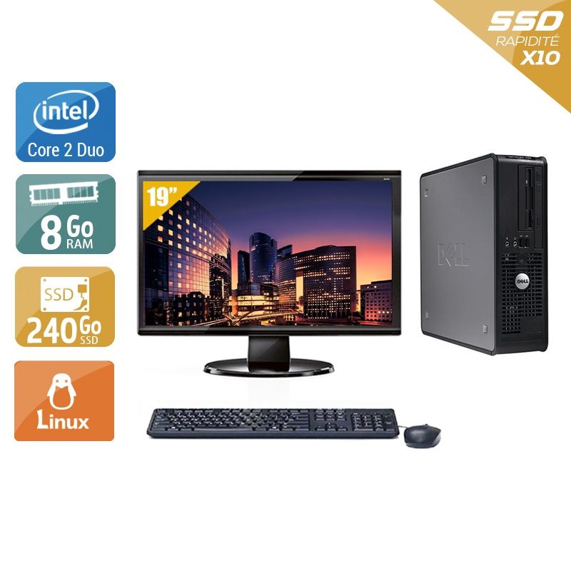 Dell Optiplex 380 Tower Core 2 Duo avec Écran 19 pouces 8Go RAM 240Go SSD Linux