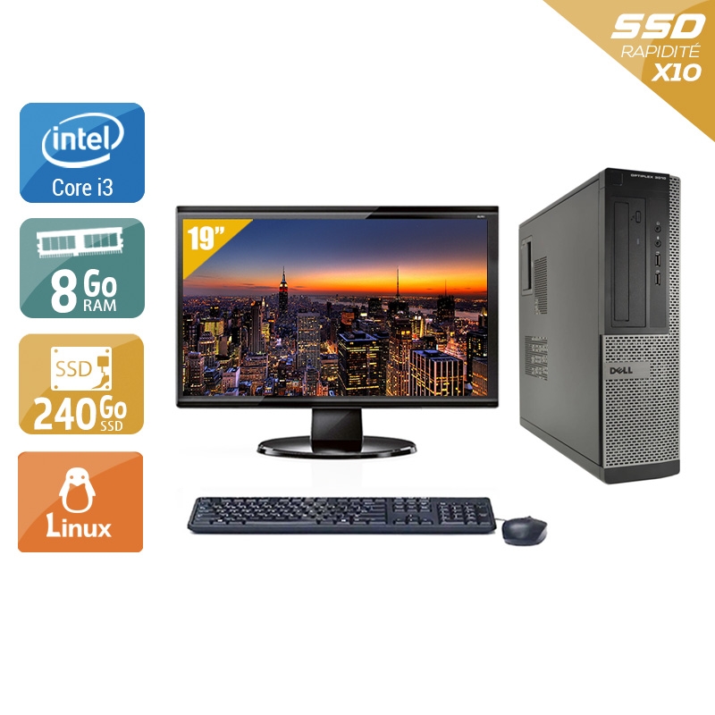 Dell Optiplex 3010 Desktop i3 + Écran - 19'' 8Go RAM 240Go SSD Linux  État correctOccasion certifiée reconditionnée Bon état -  reconditionné disponible sur Kiatoo