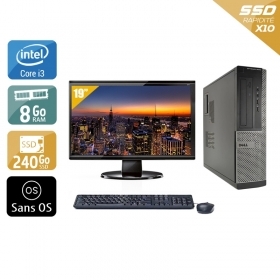 Dell Optiplex 3010 Desktop i3 avec Écran 19 pouces 8Go RAM 240Go SSD Sans OS
