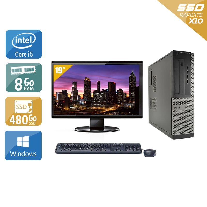 Dell Optiplex 3010 Desktop i5 avec Écran 19 pouces 8Go RAM 480Go SSD Windows 10