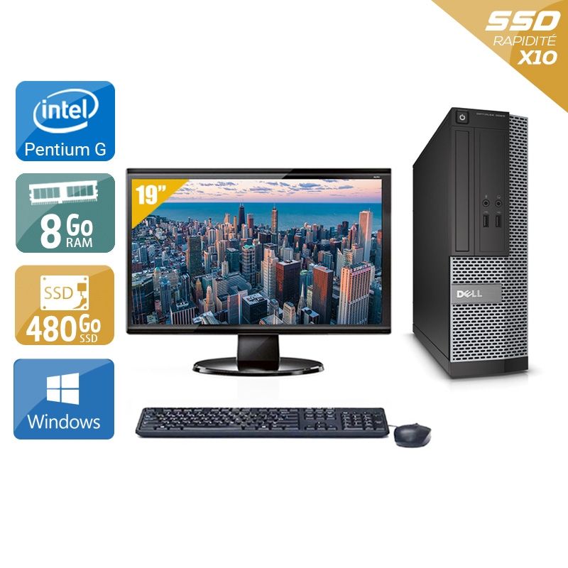 Dell Optiplex 3010 SFF Pentium G Dual Core avec Écran 19 pouces 8Go RAM 480Go SSD Windows 10