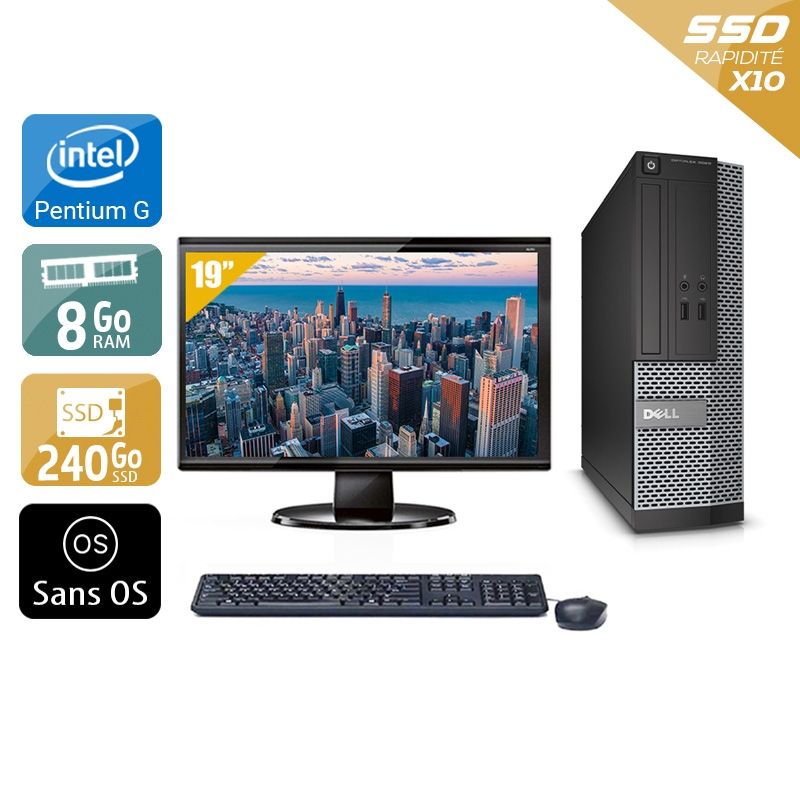 Dell Optiplex 3010 SFF Pentium G Dual Core avec Écran 19 pouces 8Go RAM 240Go SSD Sans OS