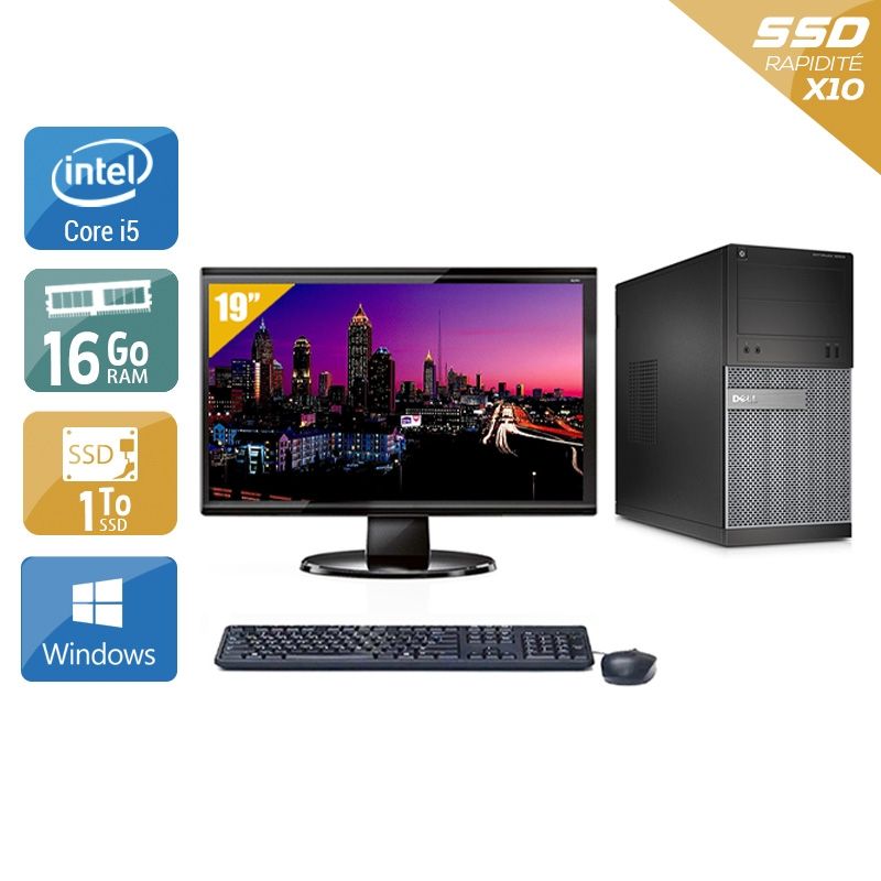 Dell Optiplex 3020 Tower i5 avec Écran 19 pouces 16Go RAM 1To SSD Windows 10