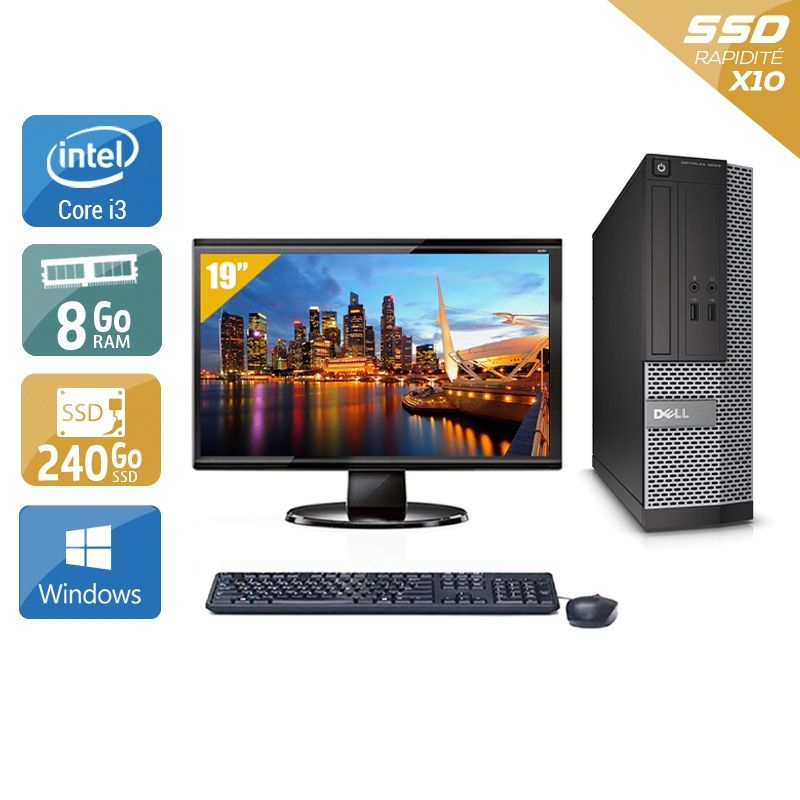 Dell Optiplex 3020 SFF i3 avec Écran 19 pouces 8Go RAM 240Go SSD Windows 10