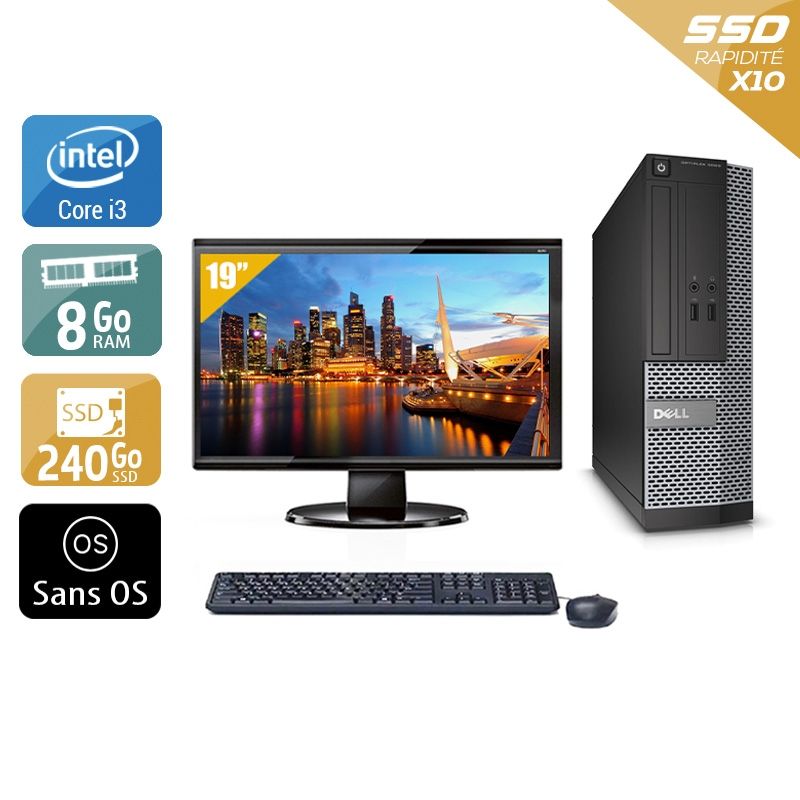 Dell Optiplex 3020 SFF i3 avec Écran 19 pouces 8Go RAM 240Go SSD Sans OS