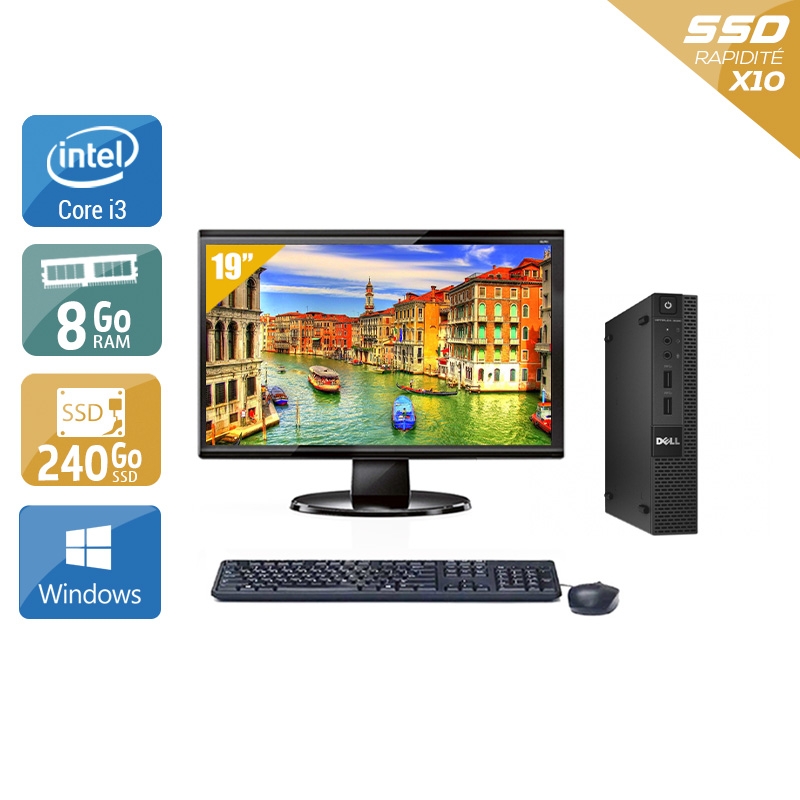 Dell Optiplex 3020M Micro i3 + Écran - 19'' 8Go RAM 240Go SSD Windows 10  Très bon étatOccasion certifiée reconditionnée Bon état -  reconditionné disponible sur Kiatoo