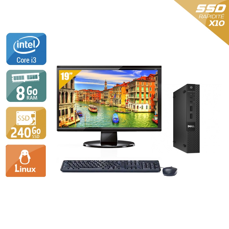 Dell Optiplex 3020M Micro i3 + Écran - 19'' 8Go RAM 240Go SSD Linux  Bon étatOccasion certifiée reconditionnée