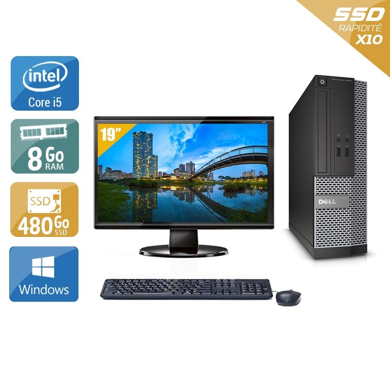 Dell Optiplex 3020 SFF i5 avec Écran 19 pouces 8Go RAM 480Go SSD Windows 10