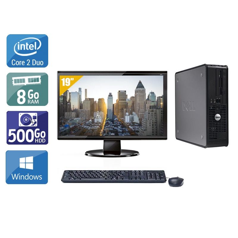 Dell Optiplex 380 SFF Core 2 Duo avec Écran 19 pouces 8Go RAM 500Go HDD Windows 10