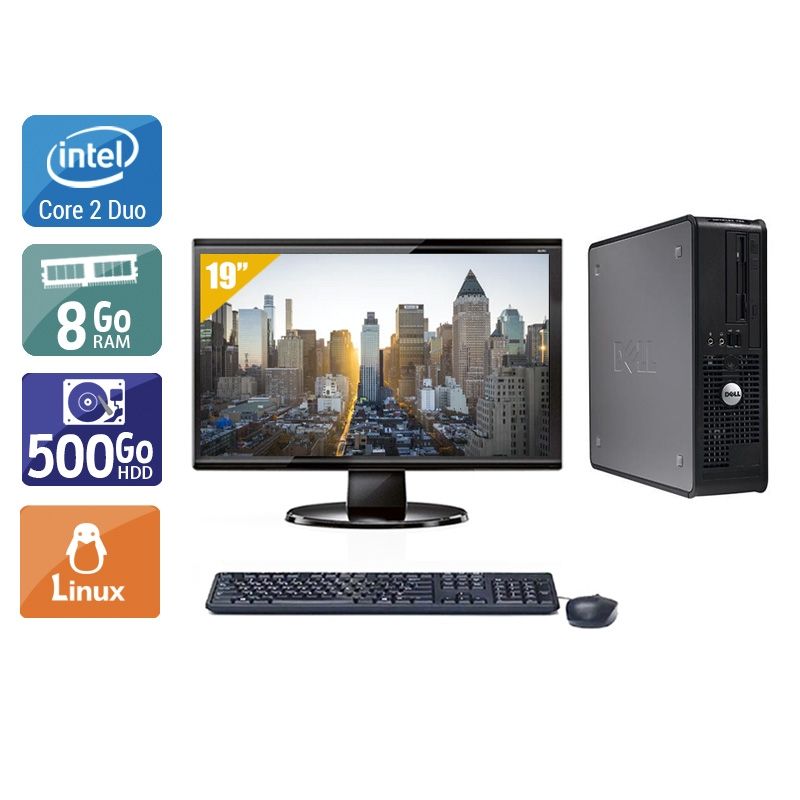 Dell Optiplex 380 SFF Core 2 Duo avec Écran 19 pouces 8Go RAM 500Go HDD Linux