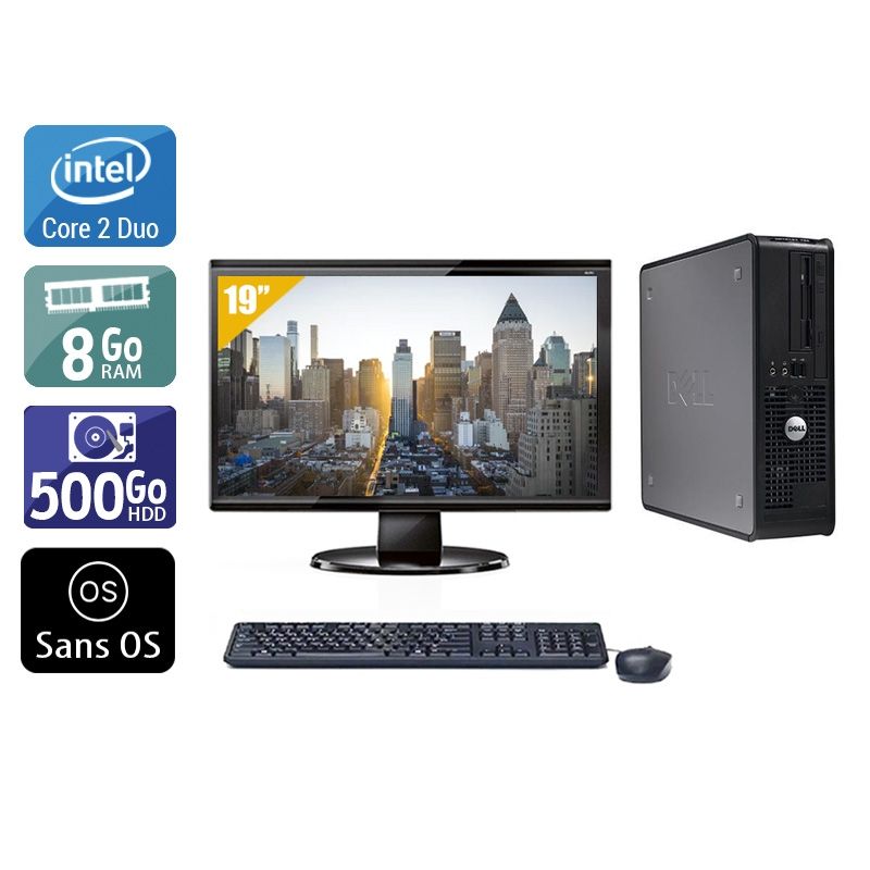 Dell Optiplex 380 SFF Core 2 Duo avec Écran 19 pouces 8Go RAM 500Go HDD Sans OS