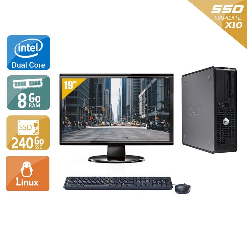 Dell Optiplex 380 SFF Dual Core avec Écran 19 pouces 8Go RAM 240Go SSD Linux