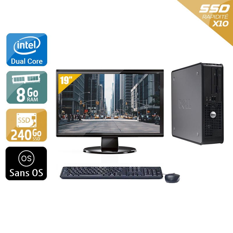 Dell Optiplex 380 SFF Dual Core + Écran - 19'' 8Go RAM 240Go SSD Sans OS  Très bon étatOccasion certifiée reconditionnée Bon état -  reconditionné disponible sur Kiatoo