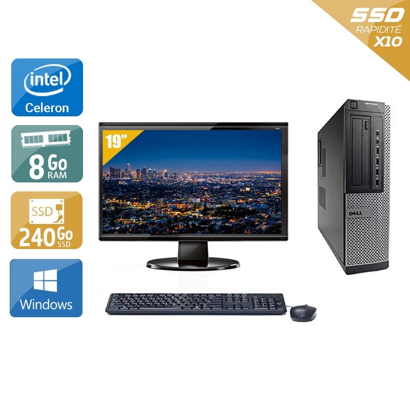 Dell Optiplex 390 Desktop Celeron avec Écran 19 pouces 8Go RAM 240Go SSD Windows 10