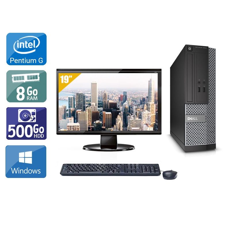 Dell Optiplex 390 Desktop Pentium G Dual Core avec Écran 19 pouces 8Go RAM 500Go HDD Windows 10