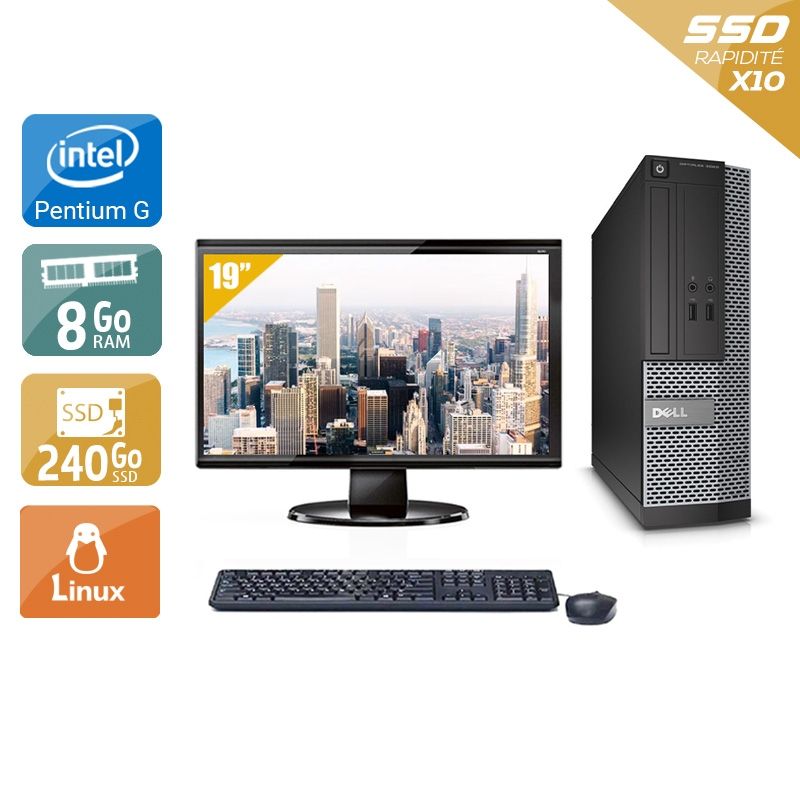 Dell Optiplex 390 Desktop Pentium G Dual Core avec Écran 19 pouces 8Go RAM 240Go SSD Linux