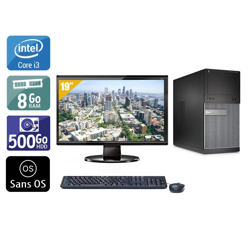 Dell Optiplex 390 Tower i3 avec Écran 19 pouces 8Go RAM 500Go HDD Sans OS