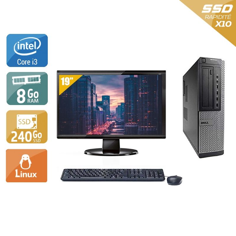 Dell Optiplex 7010 Desktop i3 avec Écran 19 pouces 8Go RAM 240Go SSD Linux
