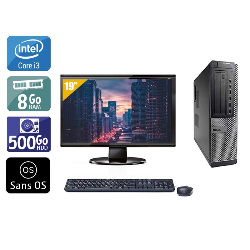 Dell Optiplex 7010 Desktop i3 avec Écran 19 pouces 8Go RAM 500Go HDD Sans OS