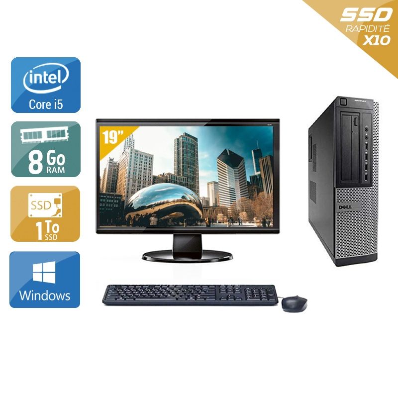 Dell Optiplex 7010 Desktop i5 avec Écran 19 pouces 8Go RAM 1To SSD Windows 10