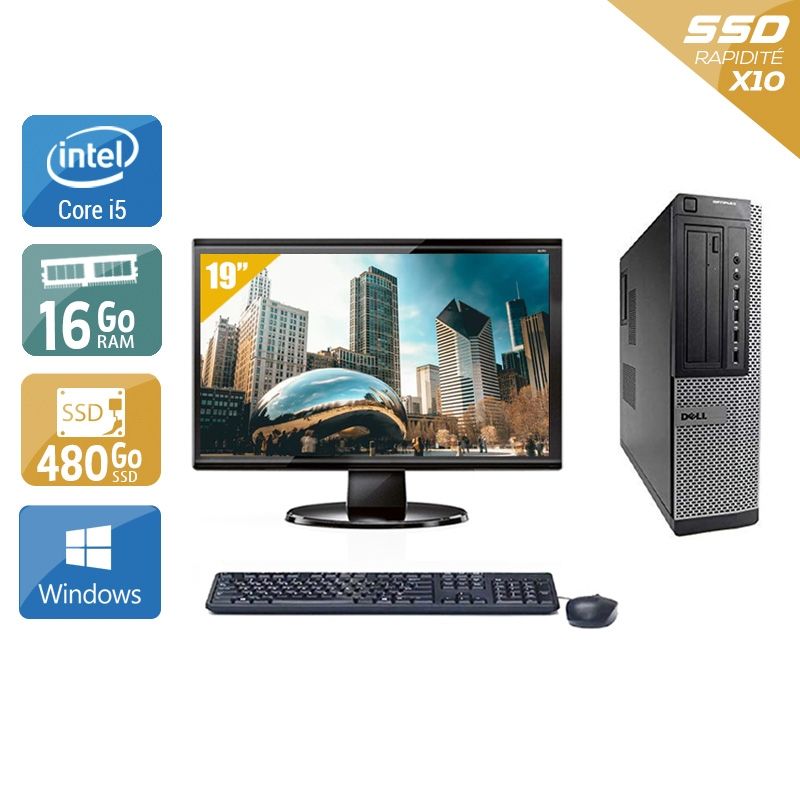 Dell Optiplex 7010 Desktop i5 avec Écran 19 pouces 16Go RAM 480Go SSD Windows 10