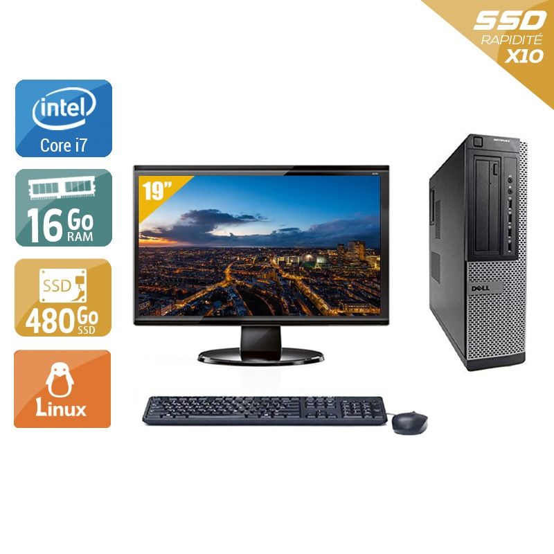 Dell Optiplex 7010 Desktop i7 avec Écran 19 pouces 16Go RAM 480Go SSD Linux