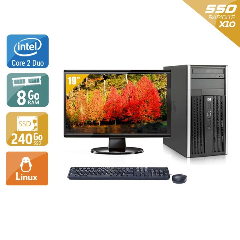 HP Compaq Pro 6000 Tower Core 2 Duo avec Écran 19 pouces 8Go RAM 240Go SSD Linux