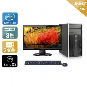 HP Compaq Pro 6000 Tower Core 2 Duo avec Écran 19 pouces 8Go RAM 240Go SSD Sans OS