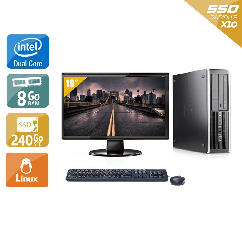 HP Compaq Pro 6000 SFF Dual Core avec Écran 19 pouces 8Go RAM 240Go SSD Linux