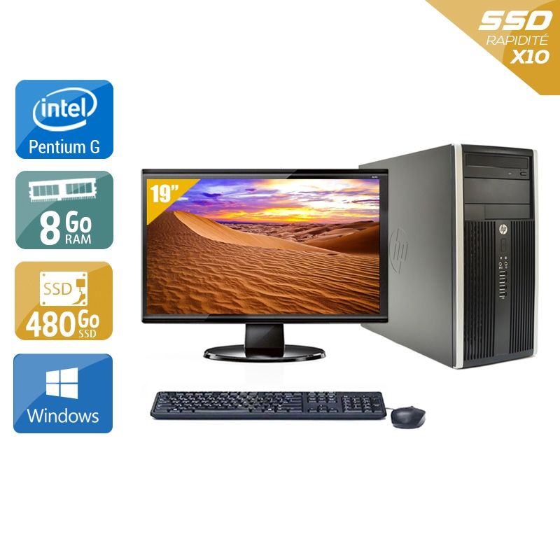 HP Compaq Pro 6200 Tower Pentium G Dual Core avec Écran 19 pouces 8Go RAM 480Go SSD Windows 10