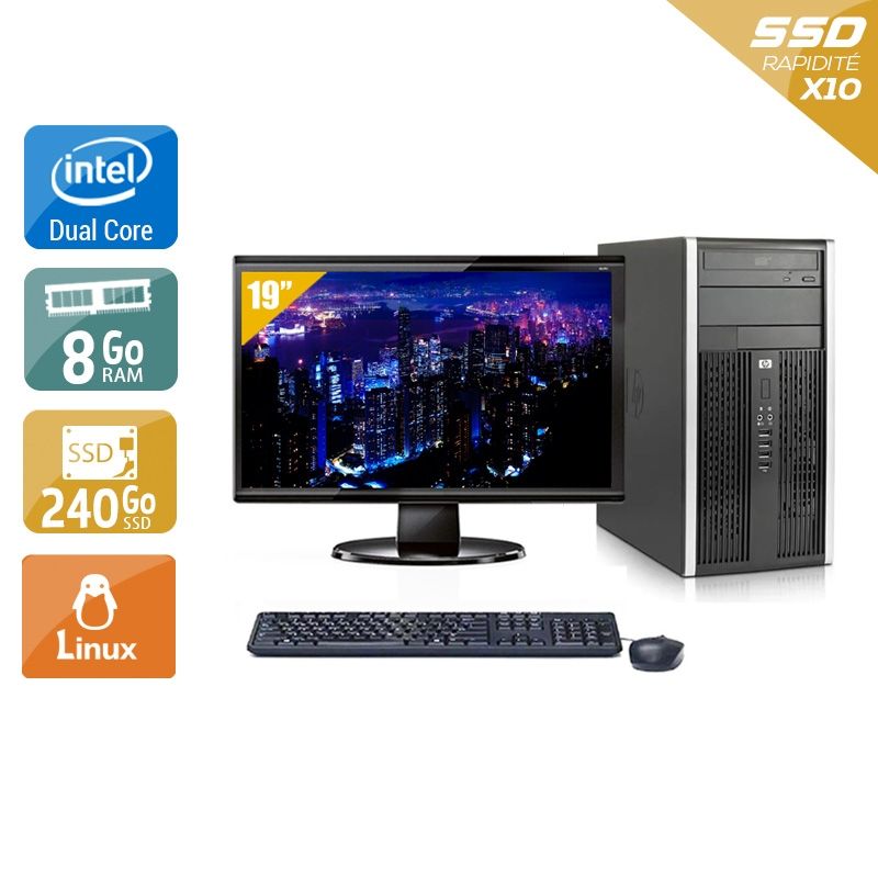 HP Compaq Pro 6000 Tower Dual Core avec Écran 19 pouces 8Go RAM 240Go SSD Linux