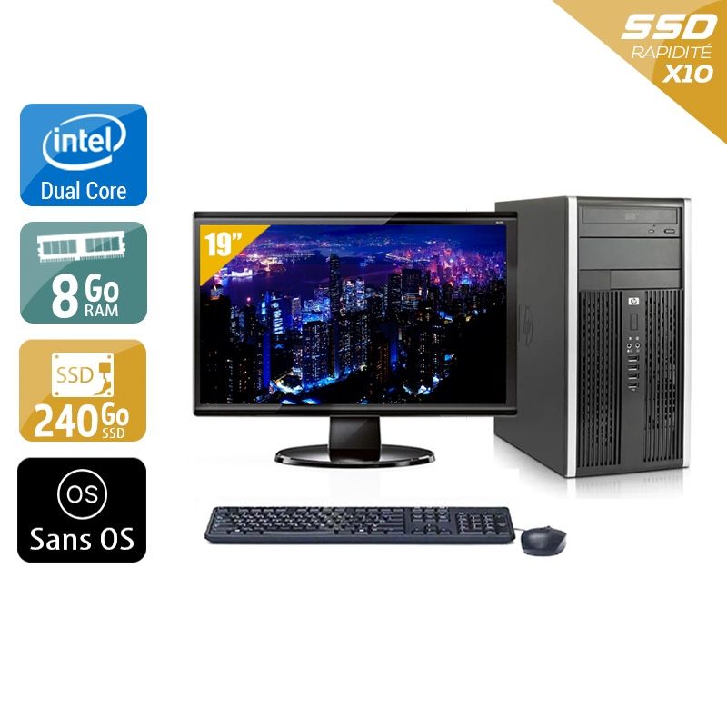 HP Compaq Pro 6000 Tower Dual Core avec Écran 19 pouces 8Go RAM 240Go SSD Sans OS