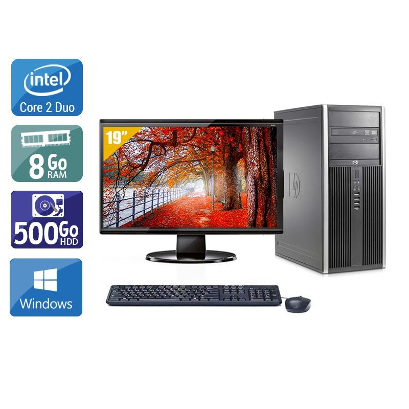 HP Compaq Elite 8000 Tower Core 2 Duo avec Écran 19 pouces 8Go RAM 500Go HDD Windows 10