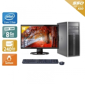 HP Compaq Elite 8000 Tower Core 2 Duo avec Écran 19 pouces 8Go RAM 240Go SSD Linux