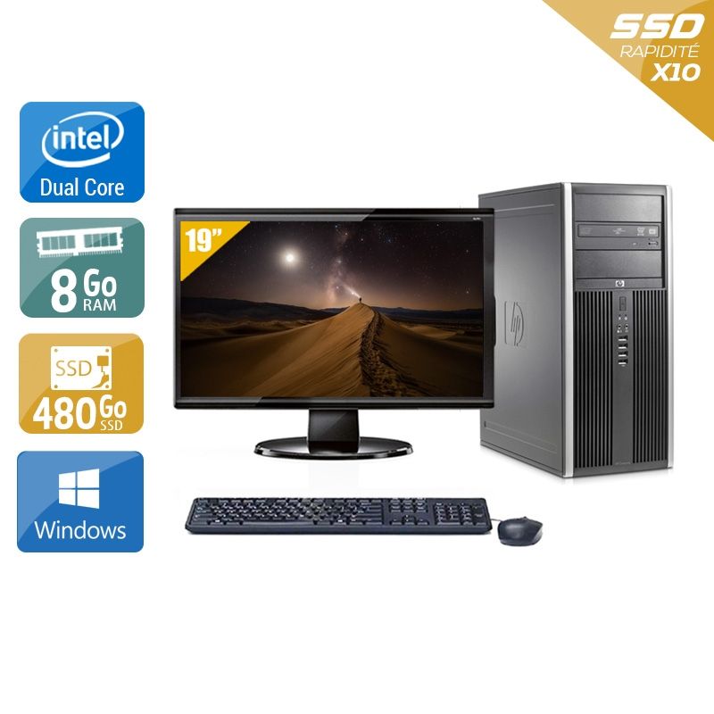 HP Compaq Elite 8000 Tower Dual Core avec Écran 19 pouces 8Go RAM 480Go SSD Windows 10