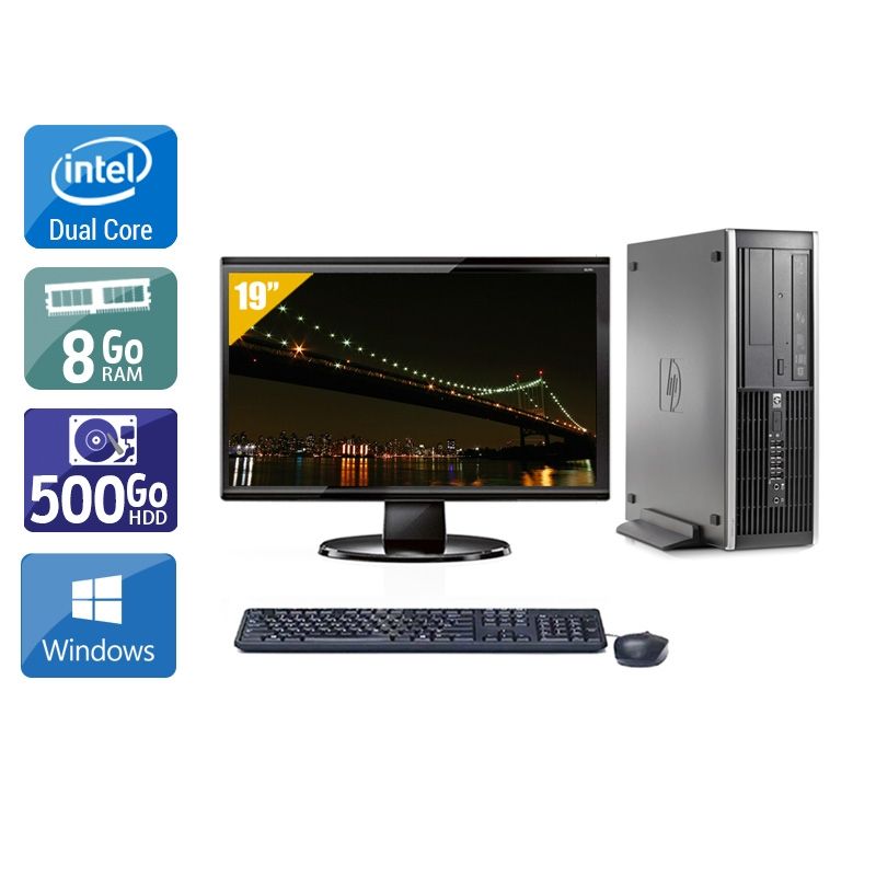 HP Compaq Elite 8000 SFF Dual Core avec Écran 19 pouces 8Go RAM 500Go HDD Windows 10