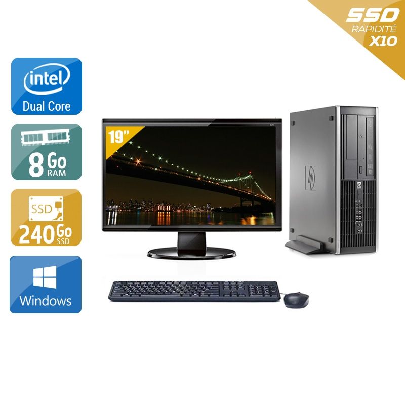 HP Compaq Elite 8000 SFF Dual Core avec Écran 19 pouces 8Go RAM 240Go SSD Windows 10