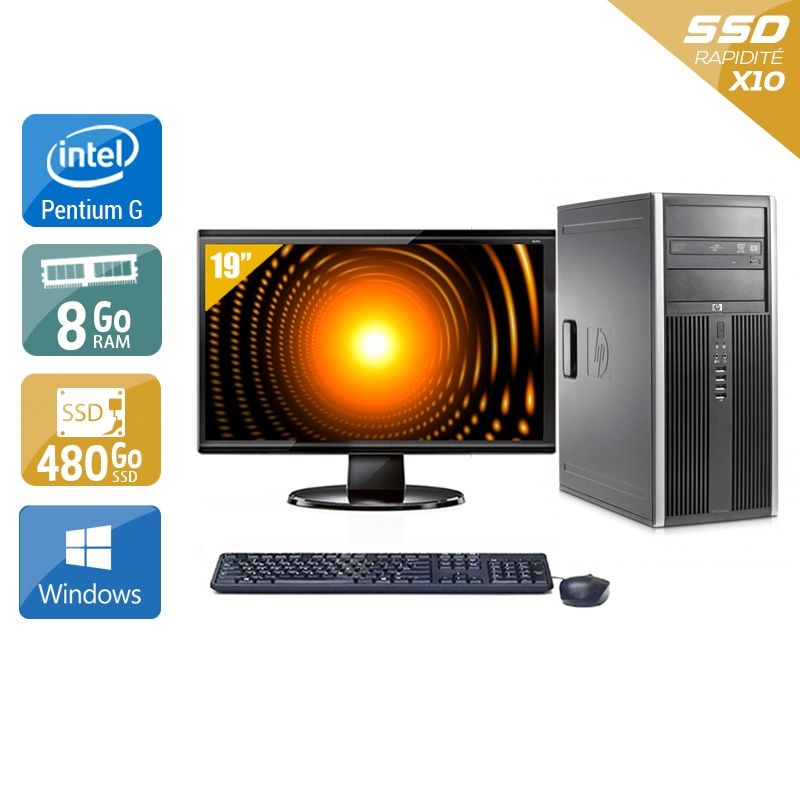 HP Compaq Elite 8100 Tower Pentium G Dual Core avec Écran 19 pouces 8Go RAM 480Go SSD Windows 10