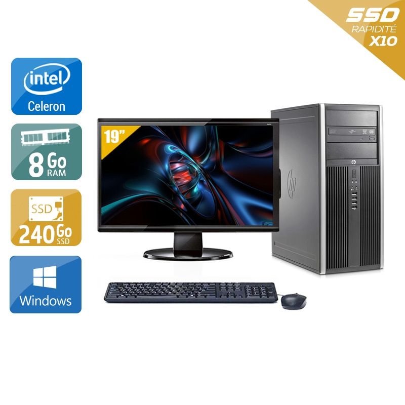 HP Compaq Elite 8200 Tower Celeron Dual Core avec Écran 19 pouces 8Go RAM 240Go SSD Windows 10