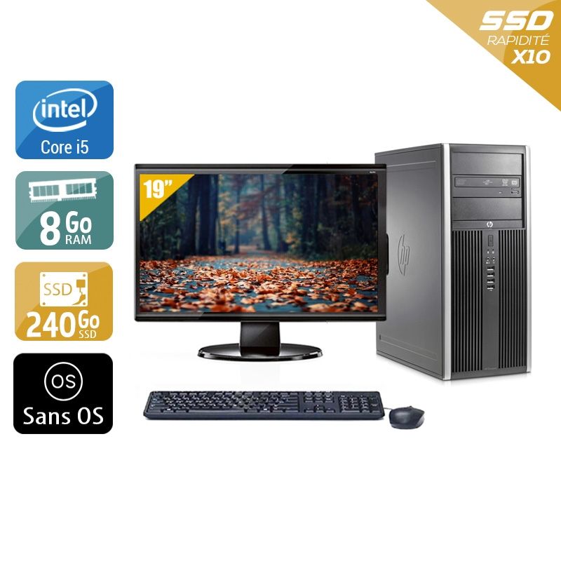 HP Compaq Elite 8200 Tower i5 avec Écran 19 pouces 8Go RAM 240Go SSD Sans OS