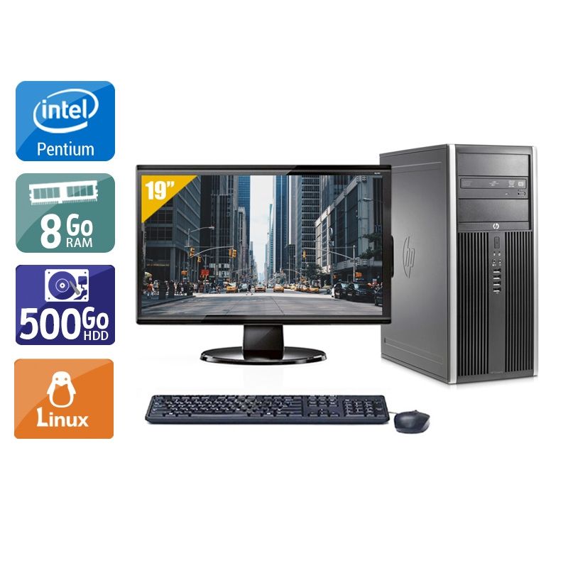 HP Compaq Elite 8200 Tower Pentium G Dual Core avec Écran 19 pouces 8Go RAM 500Go HDD Linux